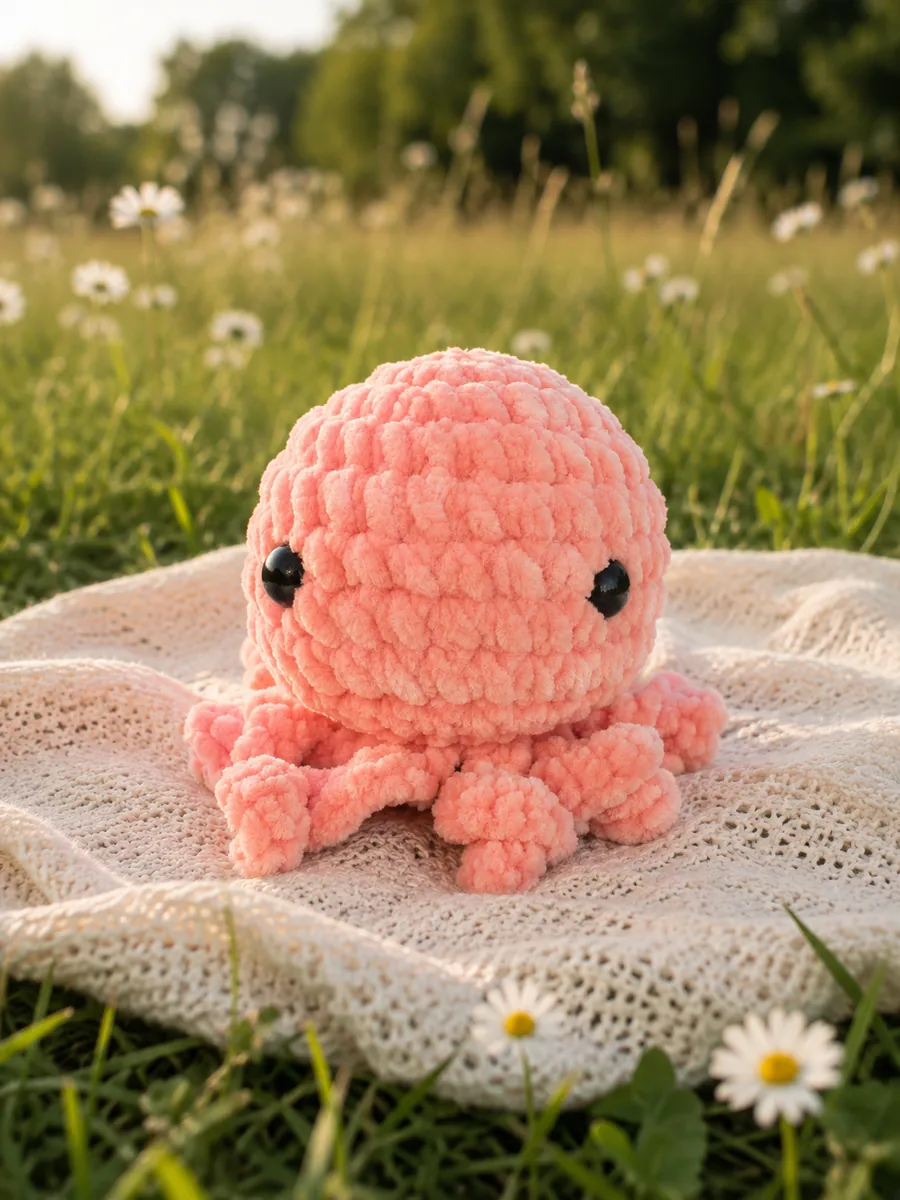 Peluche poulpe au crochet en rose