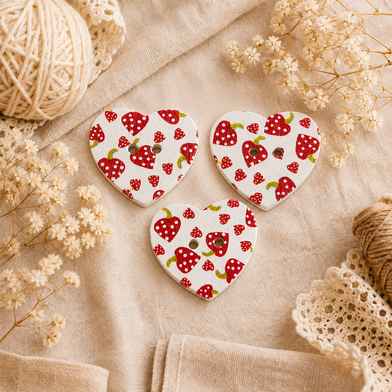 Boutons en bois « Cœur-fraise »