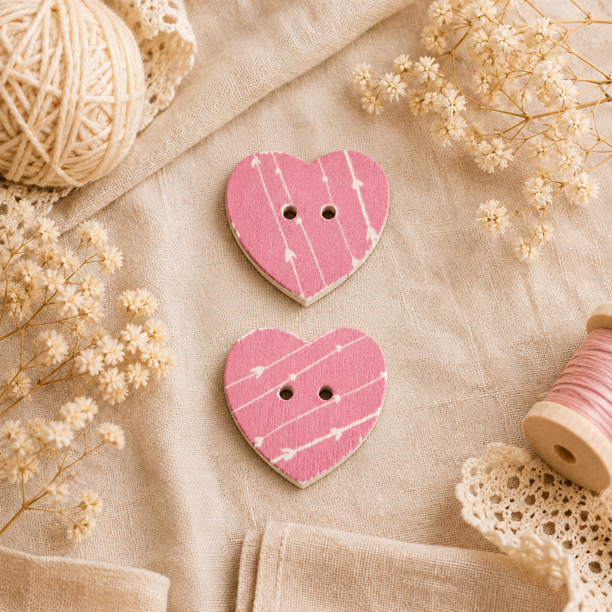 Boutons en bois « Cœur rose »