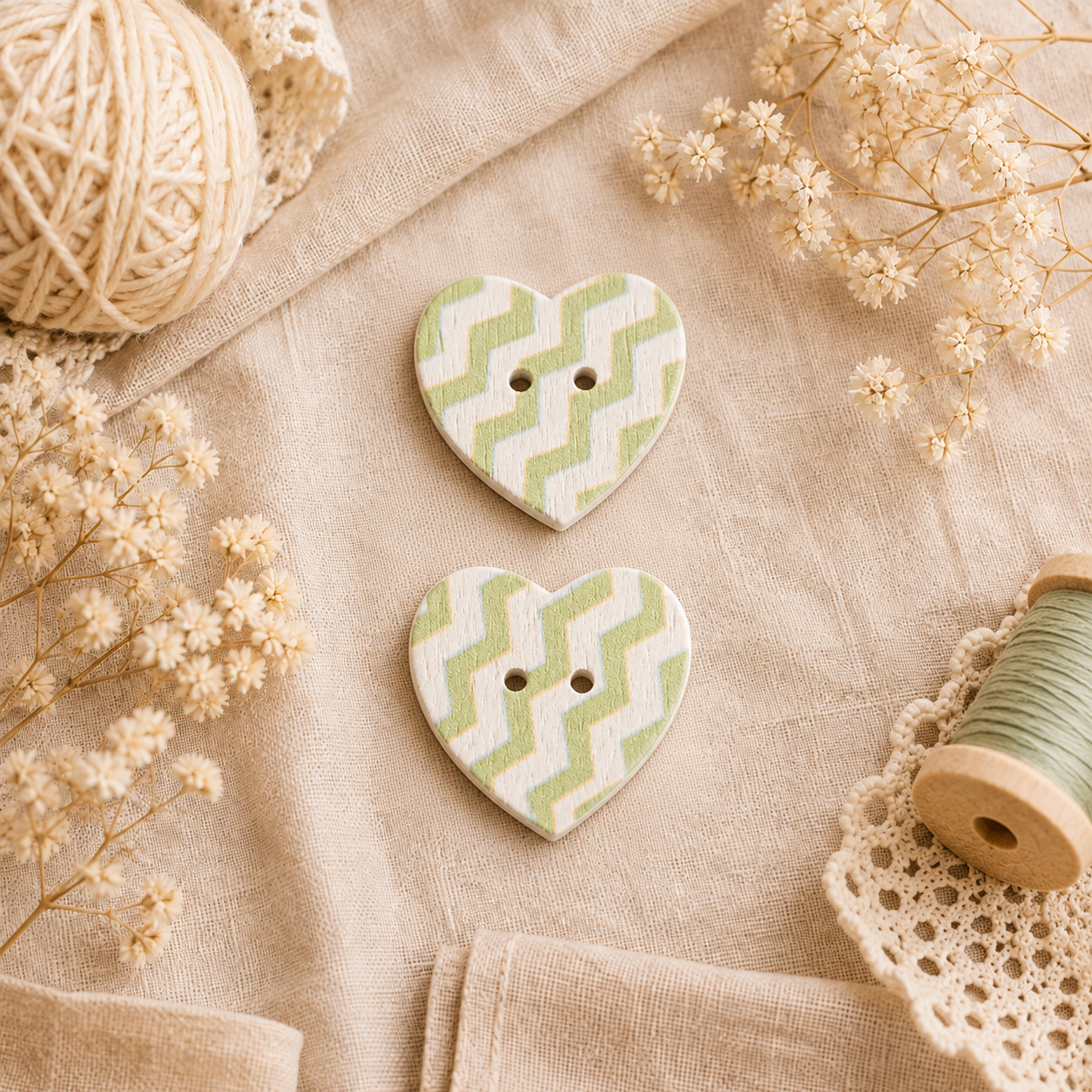 Boutons en bois « Cœur vert »