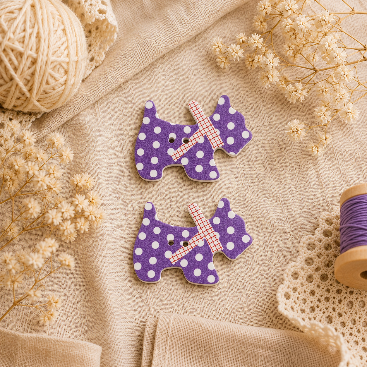 Boutons en bois « Chien - Violet »