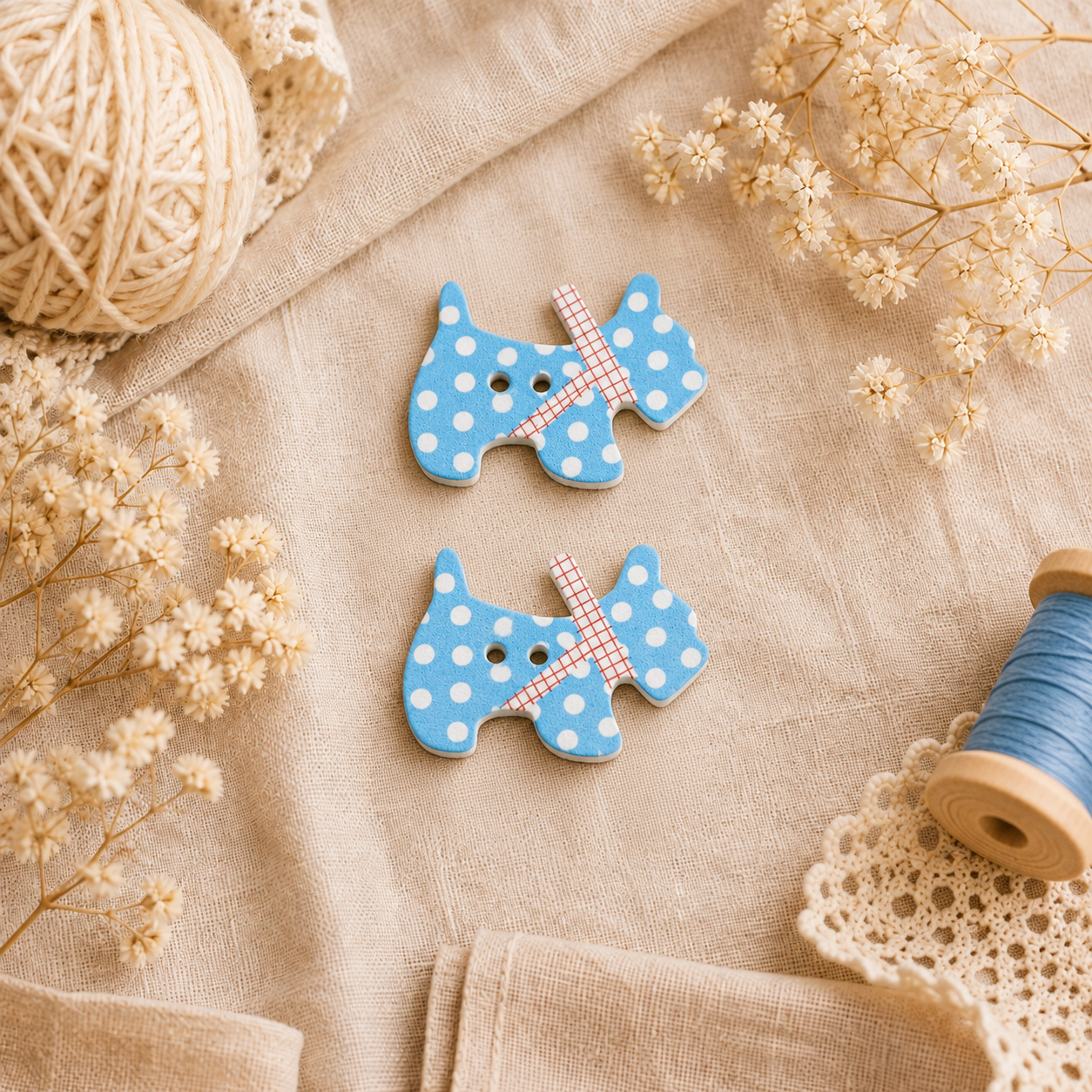Boutons en bois « Chien bleu »
