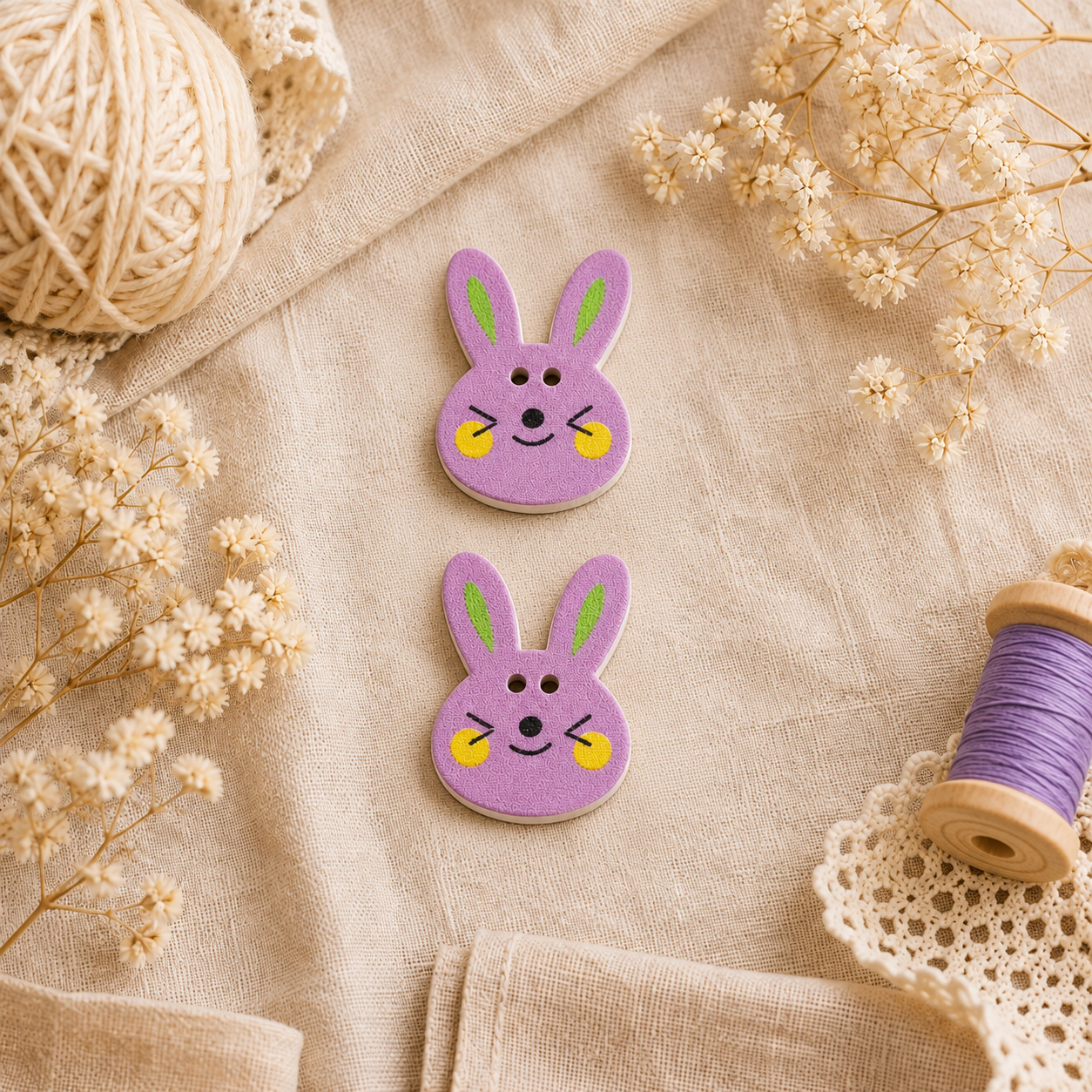 Boutons en bois « Lapin violet »