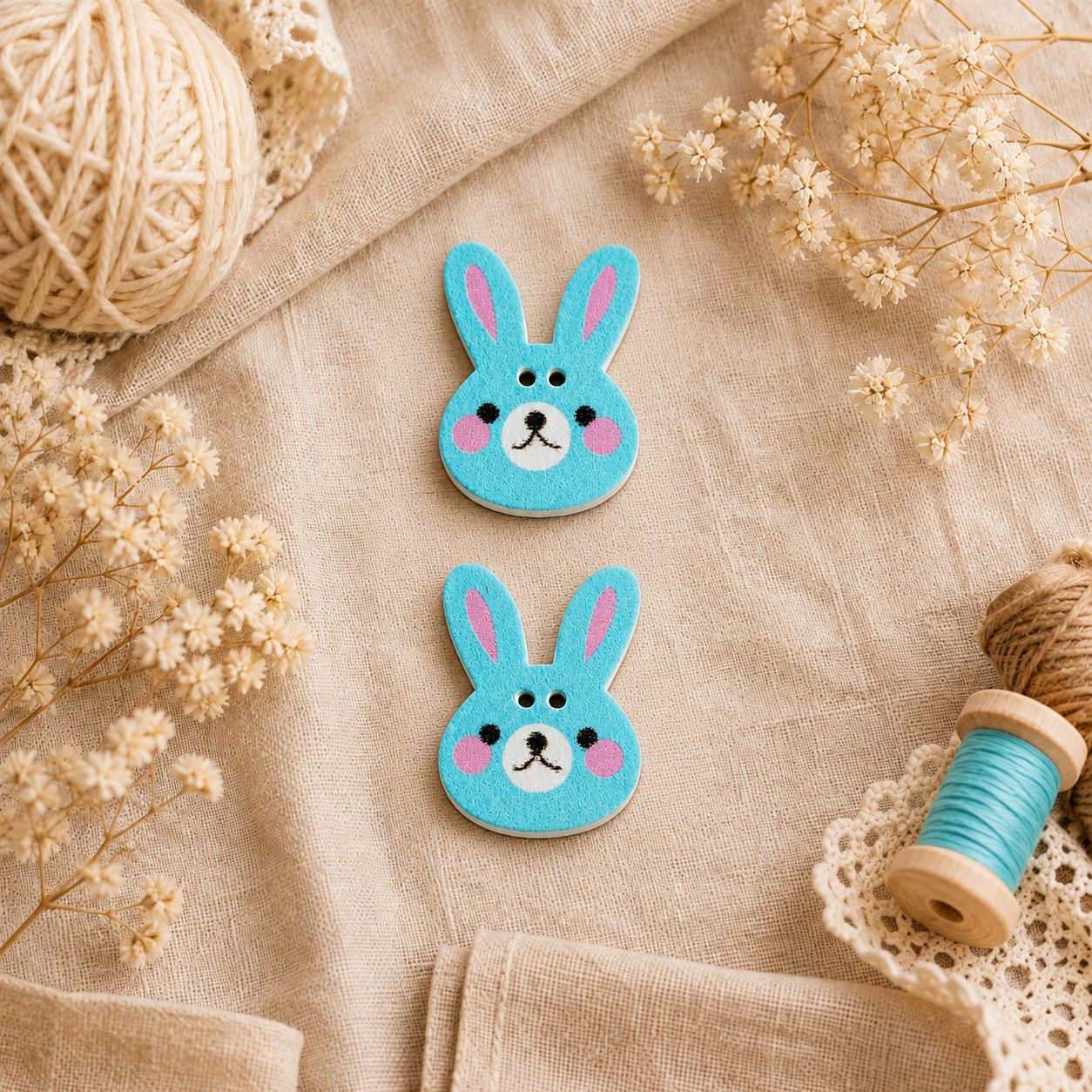 Boutons en bois « Lapin bleu »