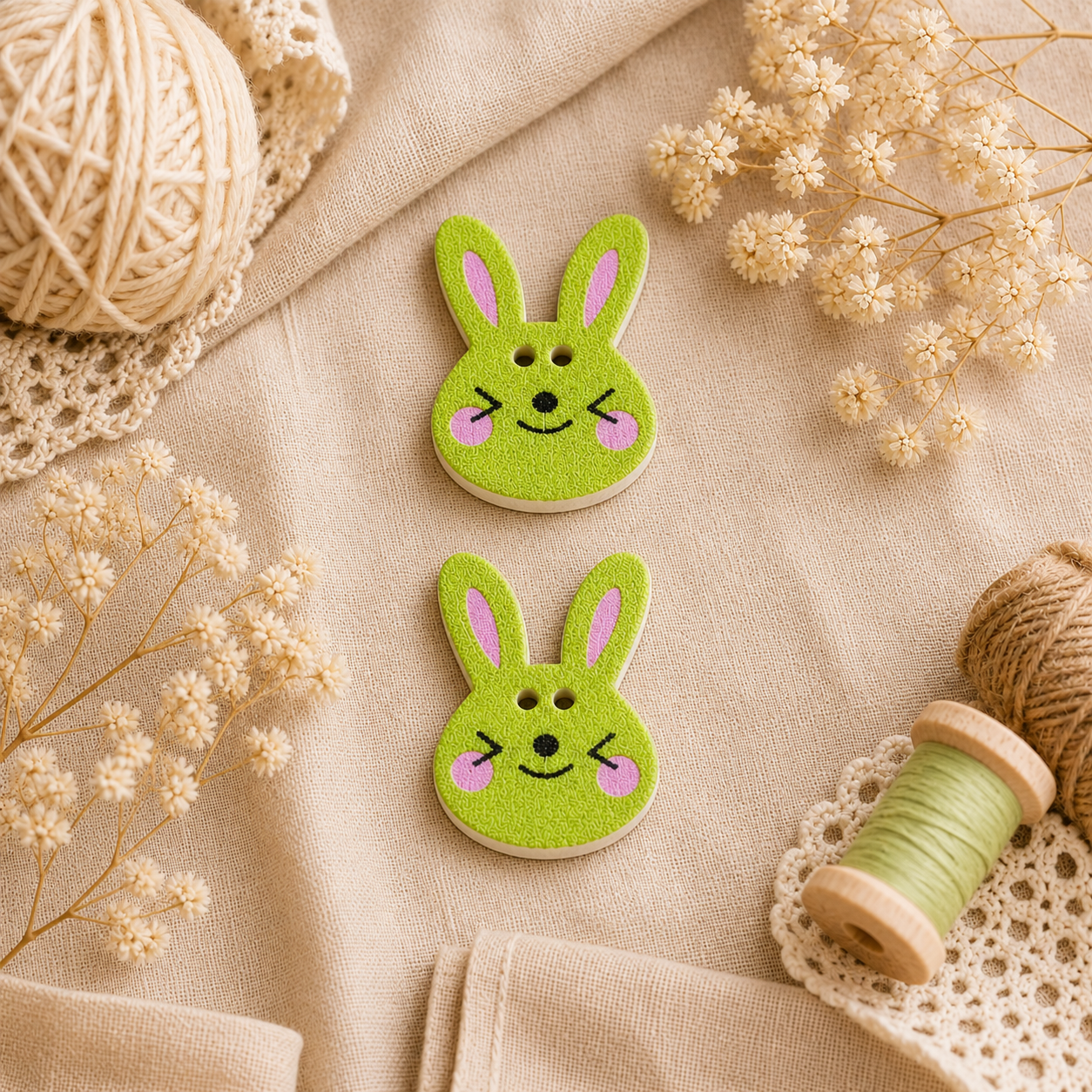 Boutons en bois « Lapin vert »