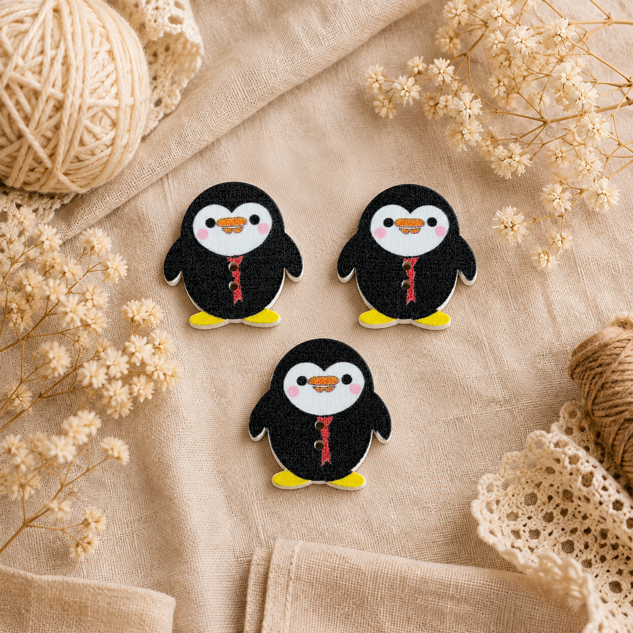 Boutons en bois « Punguin-Noir »