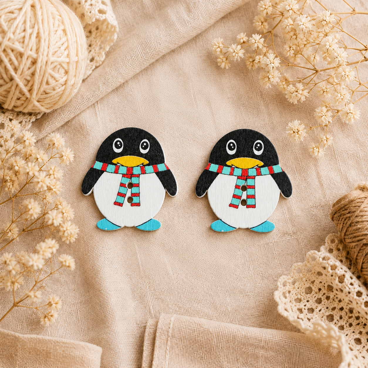 Boutons en bois « Écharpe pingouin »