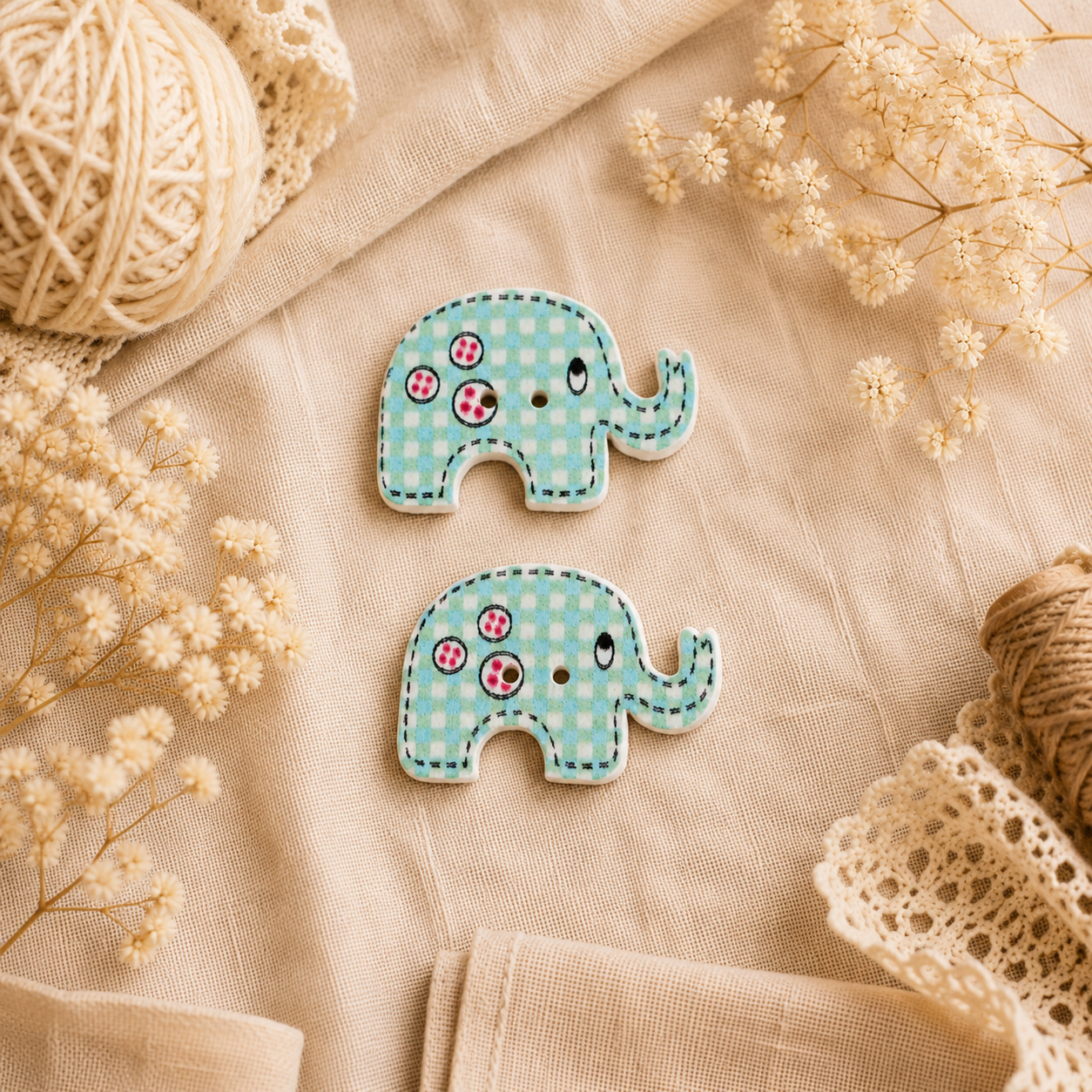 Boutons en bois « Éléphant - Bleu clair »
