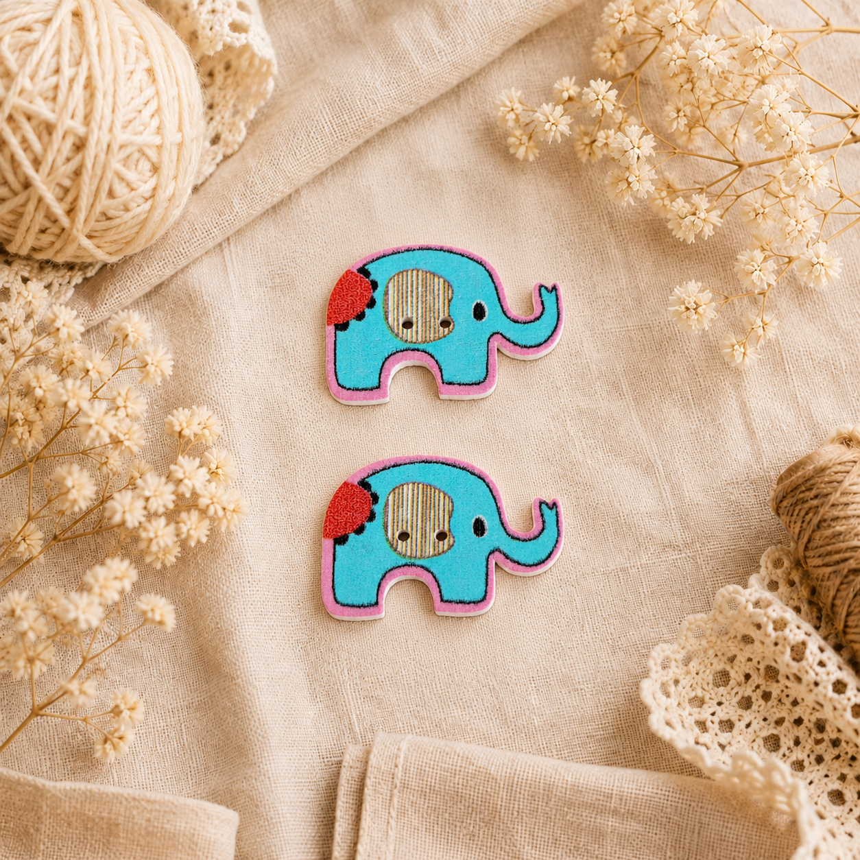 Boutons en bois « Éléphant bleu »