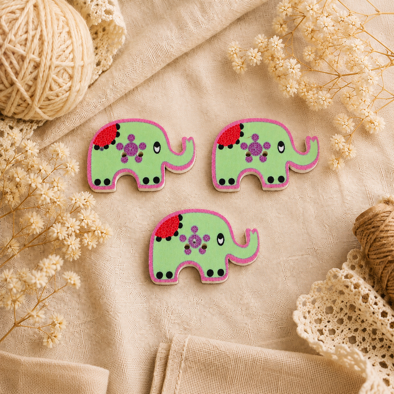 Boutons en bois « Éléphant vert »