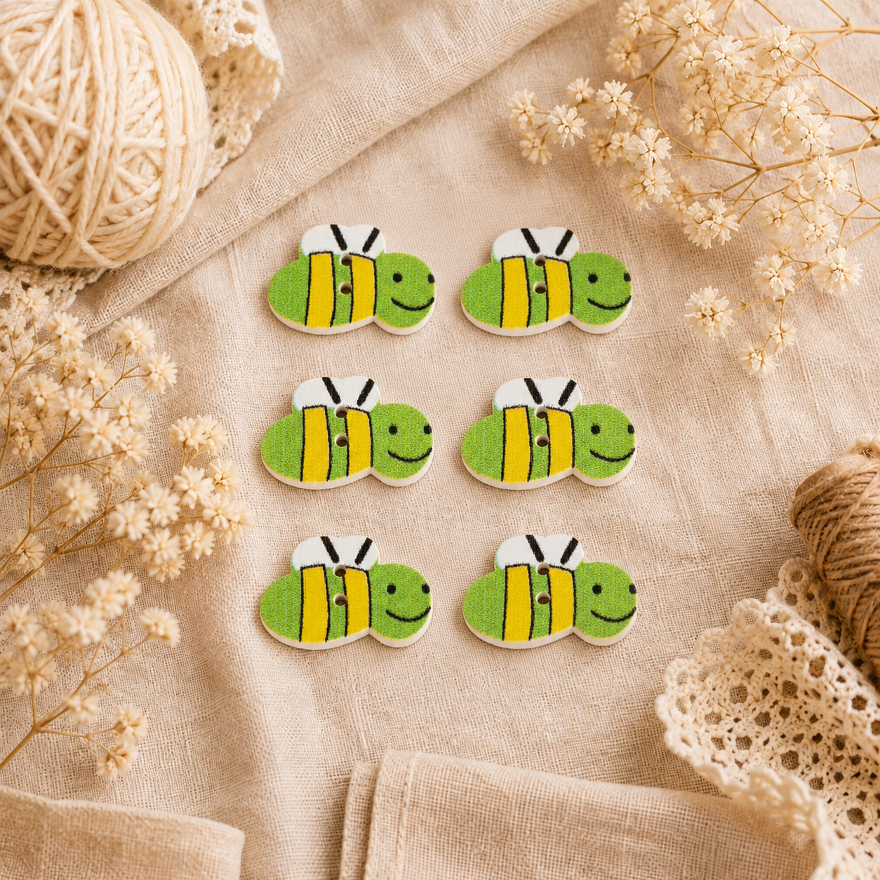 Boutons en bois « Abeille verte »