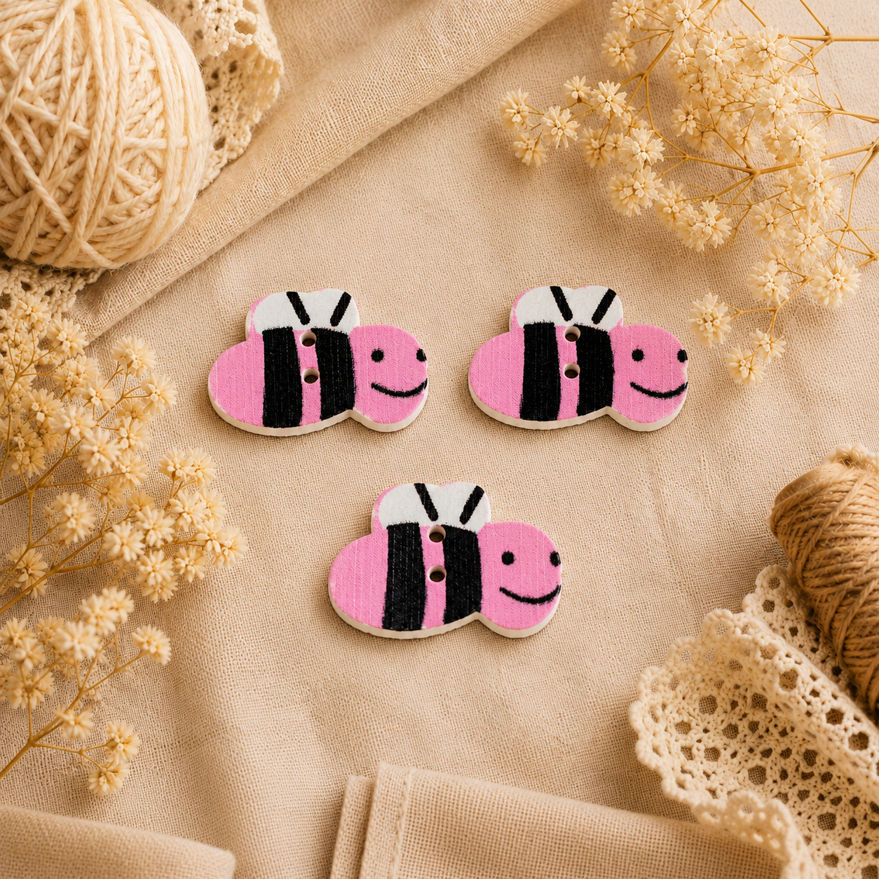 Boutons en bois « Abeille rose »
