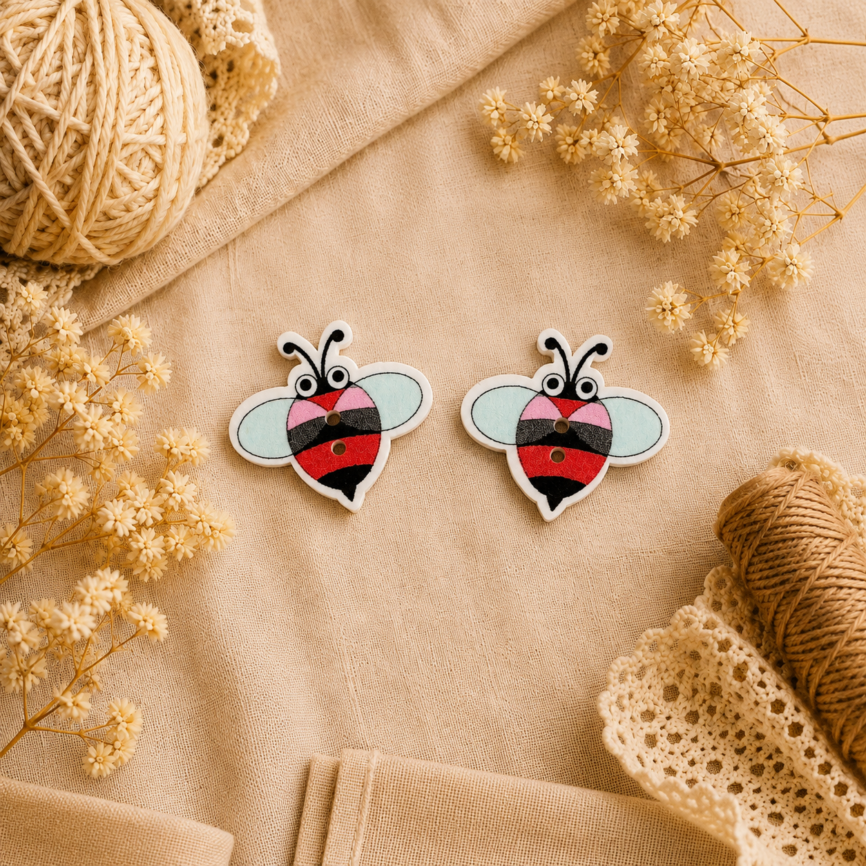 Boutons en bois « rouge bourdon »
