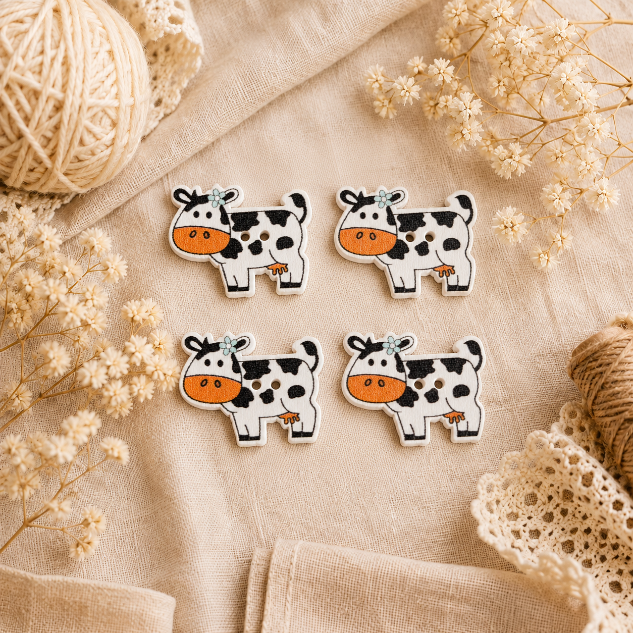 Boutons en bois « Vache orange »