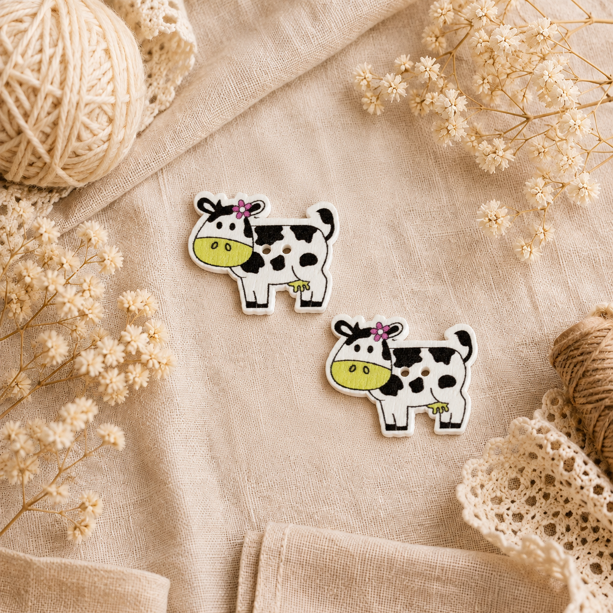 Boutons en bois « Vache verte »