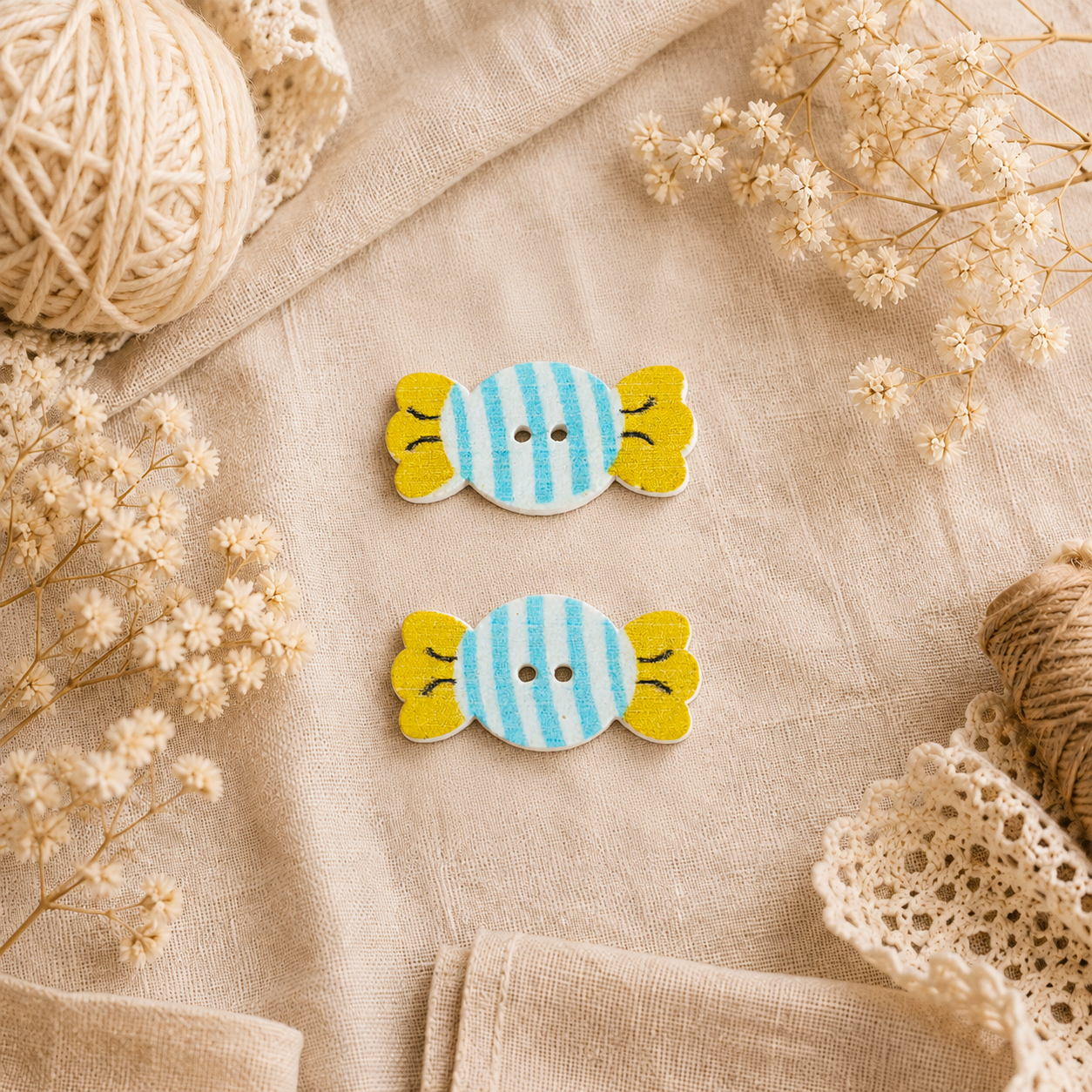 Boutons en bois « bleu bonbon »