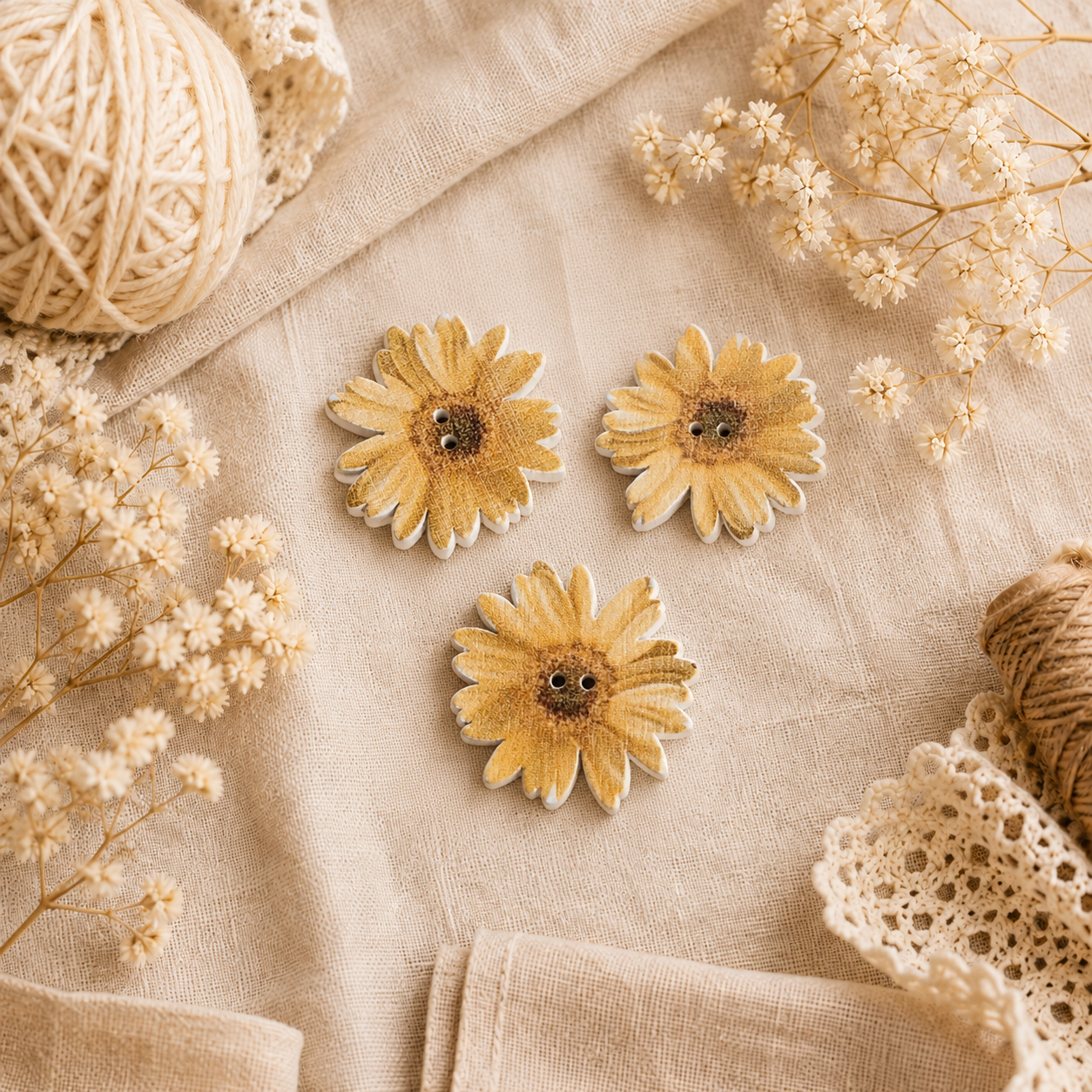 Boutons en bois « Fleur jaune »