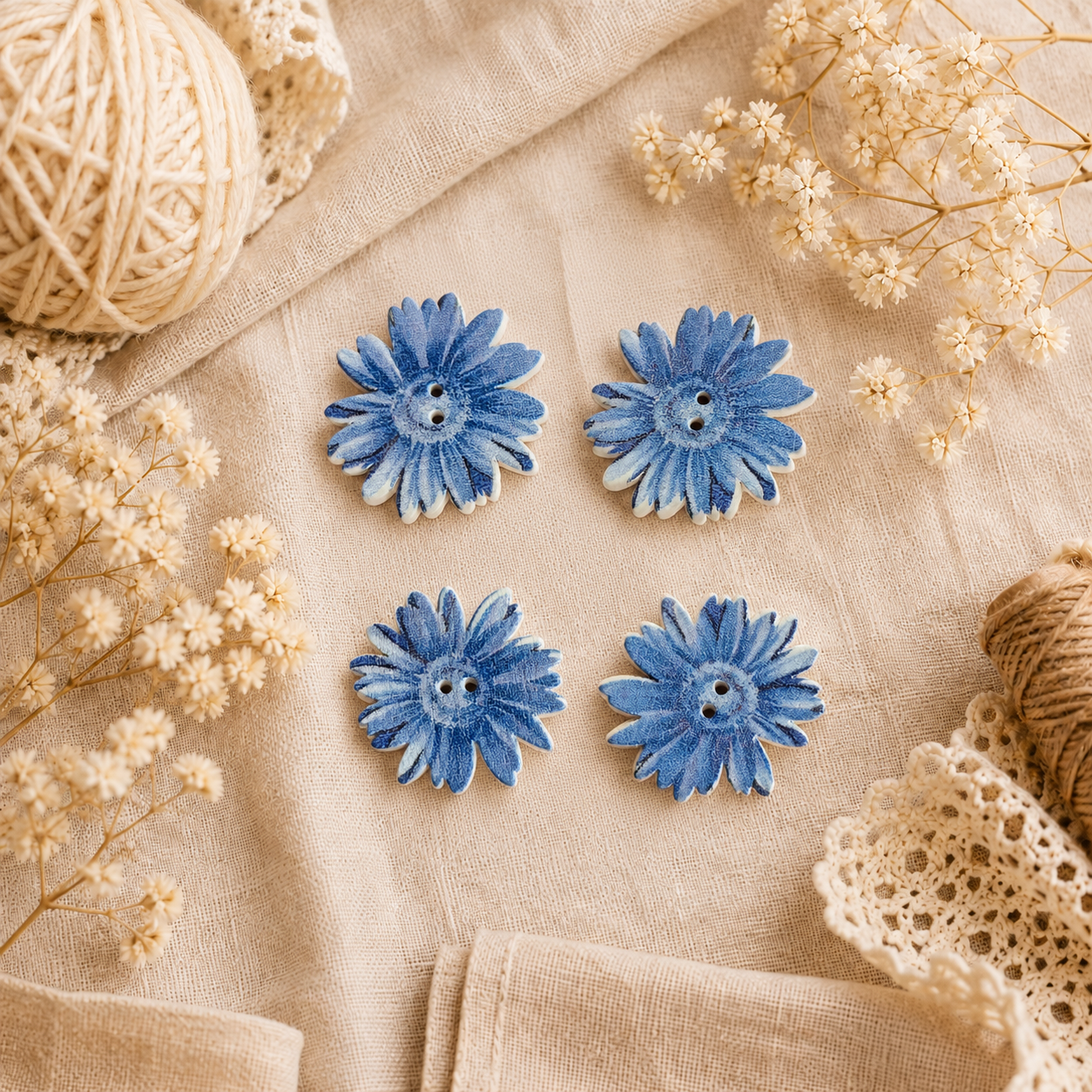 Boutons en bois « Fleur bleue »