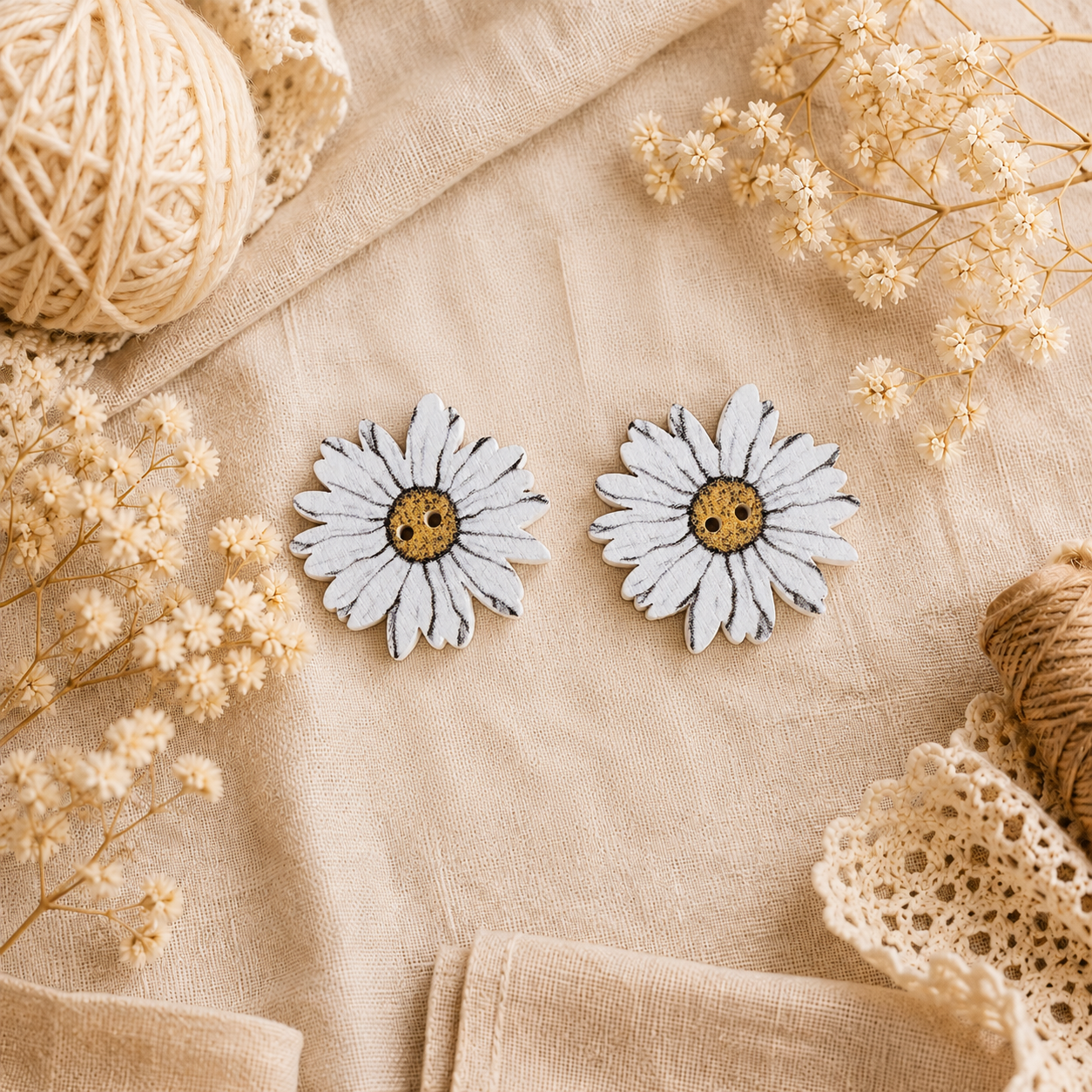 Boutons en bois « Fleur blanche »