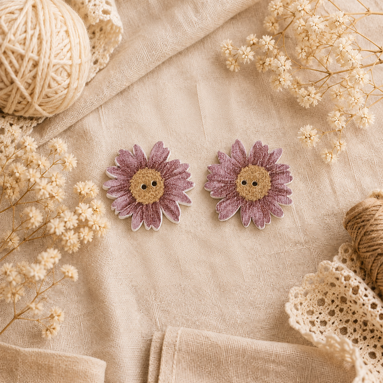 Boutons en bois « Fleur rouge »
