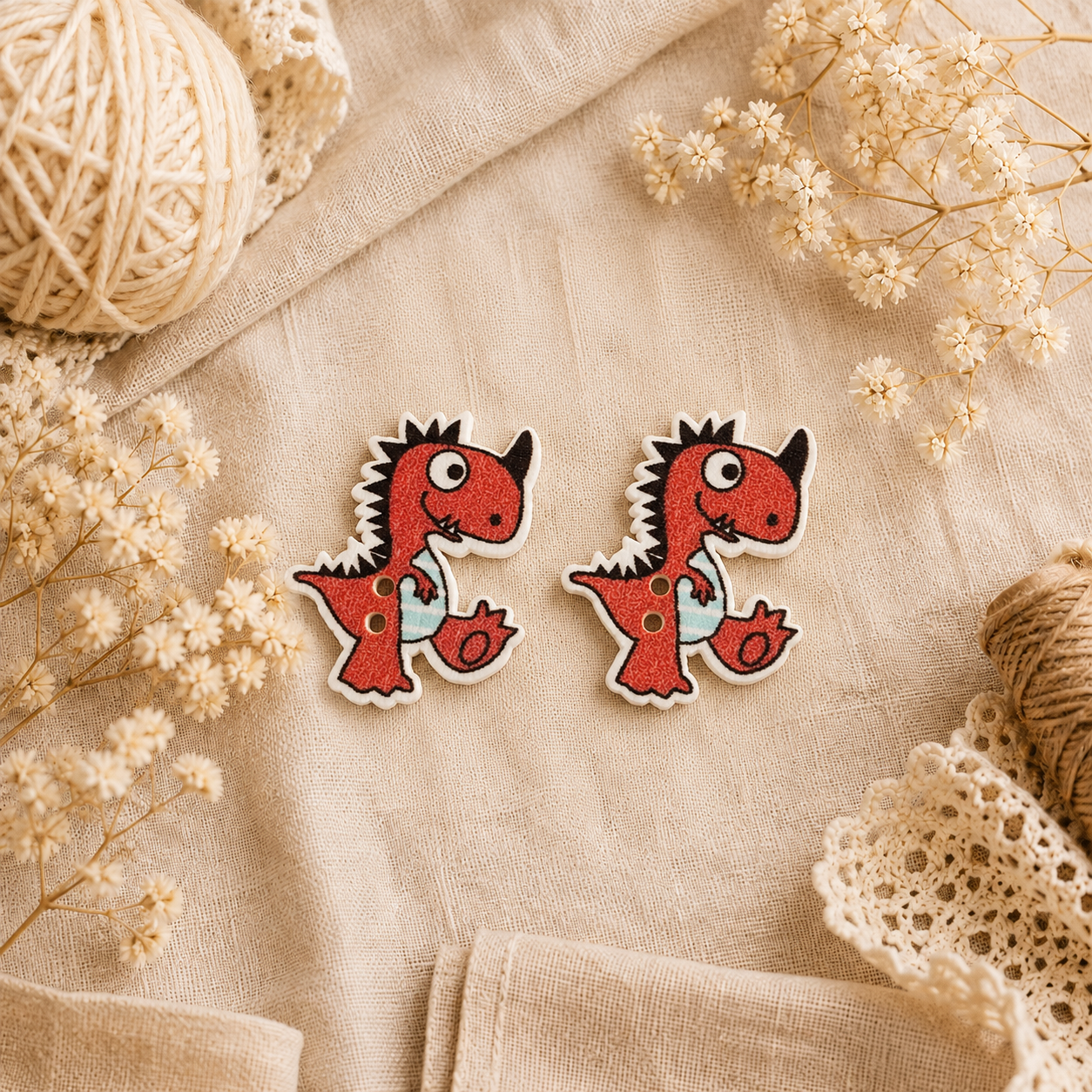 Boutons en bois « Dino-Rouge »