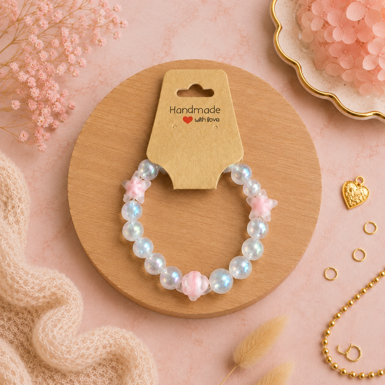 Bracelet en perles de plastique - « Étoiles/Transparent » taille 18