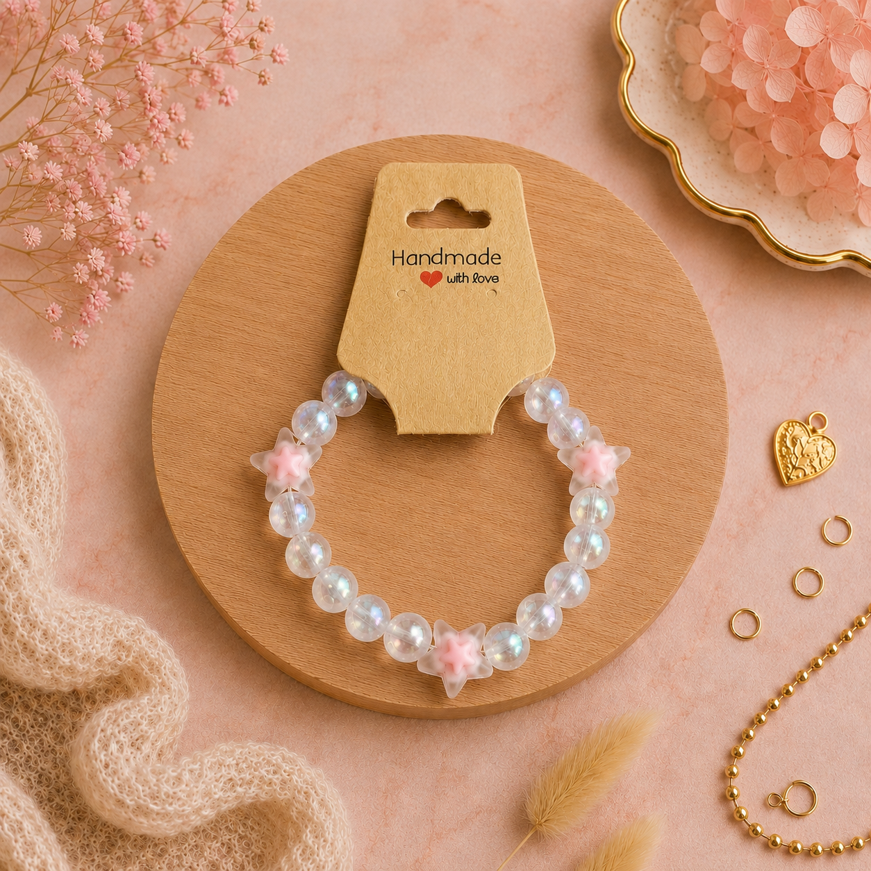 Bracelet en perles de plastique - « Étoiles/Transparent » taille 19