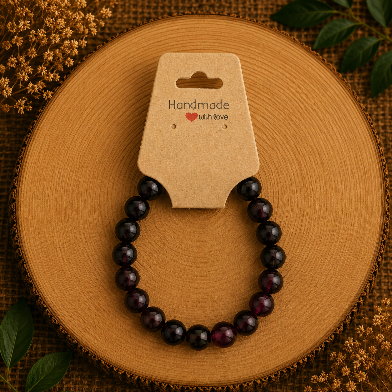 Glass bead bracelet – ‘Wine red/brown’ Size 16