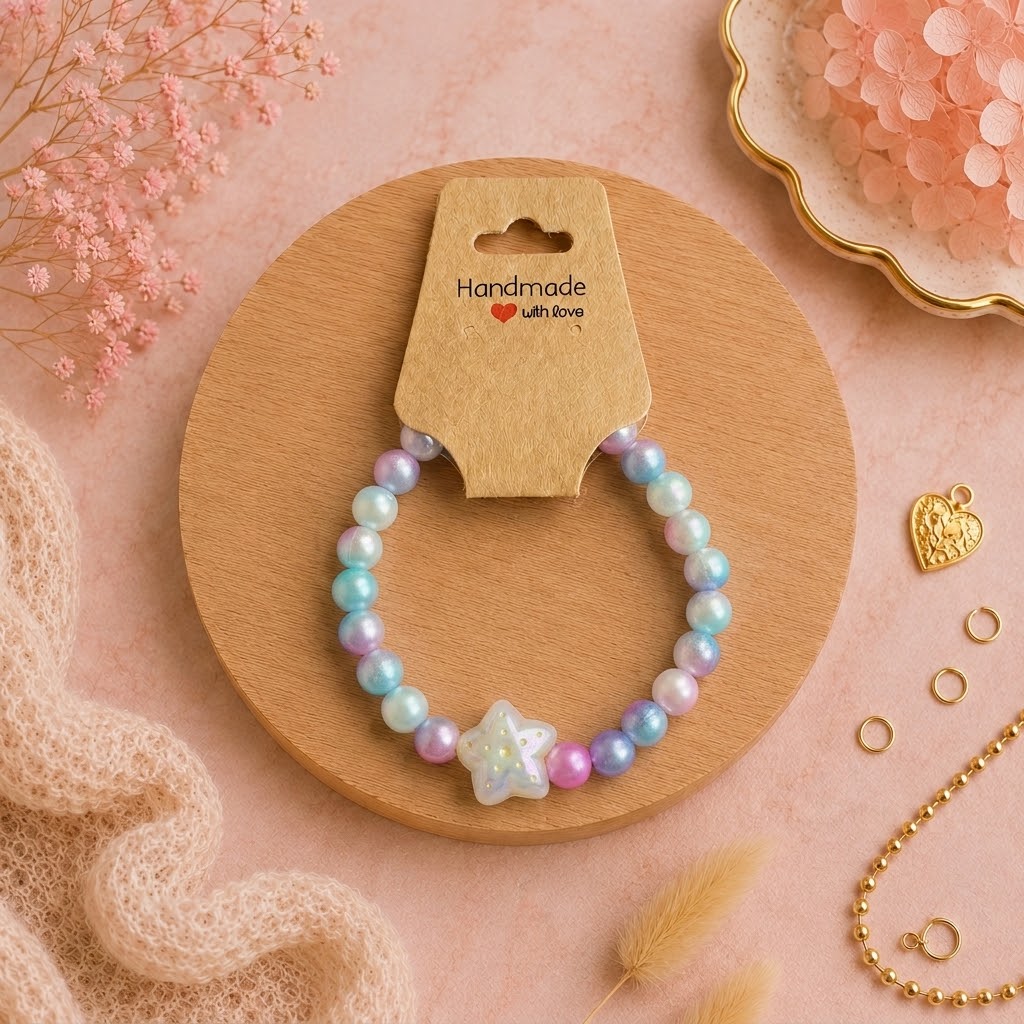 Bracelet en perles de plastique - « Étoile / Multicolore » taille 16