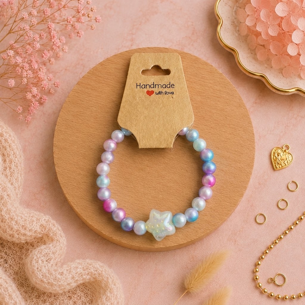 Bracelet en perles de plastique - « Étoile / Multicolore » taille 17