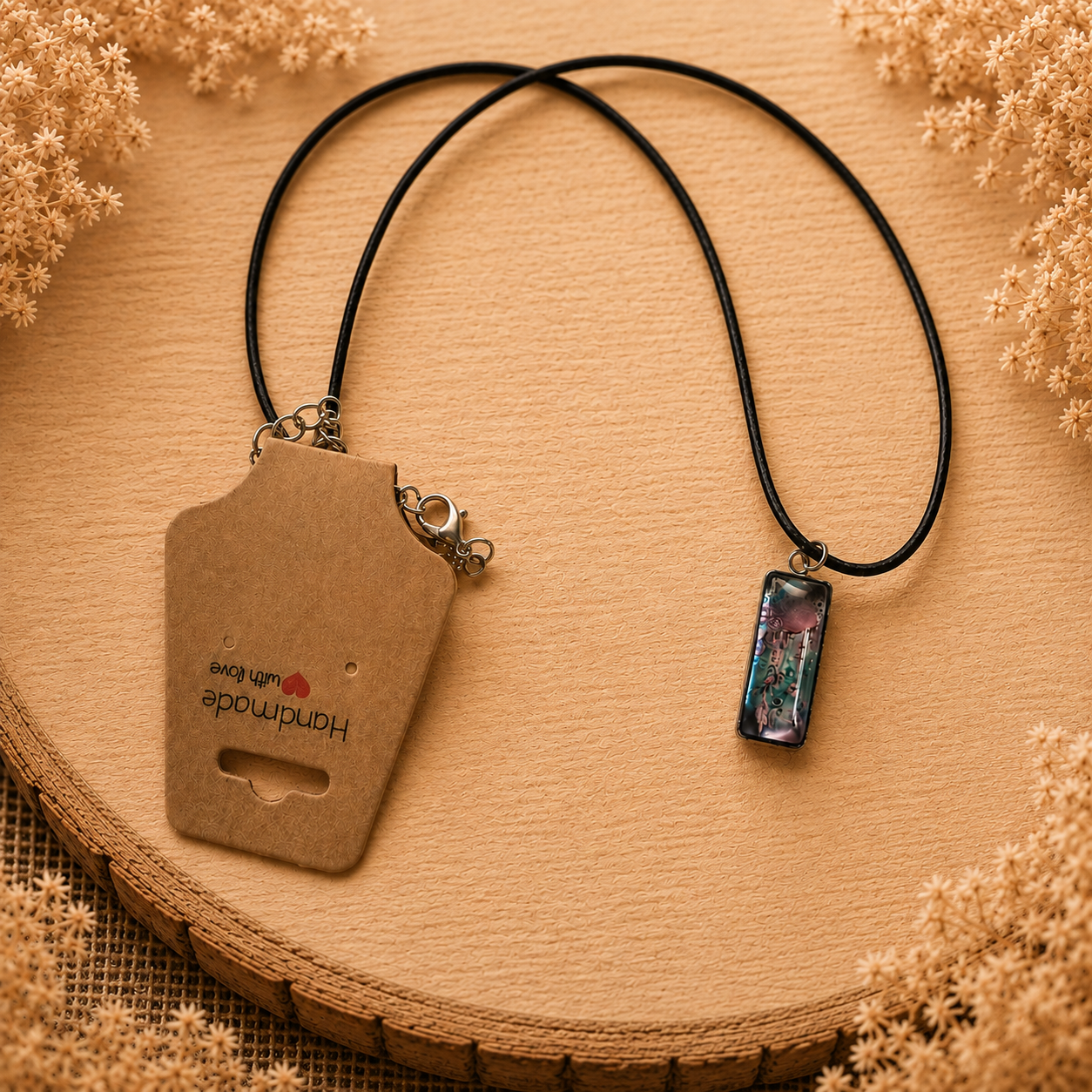 Polyester necklace ‘Dreamcatcher Light Blue/Pink’