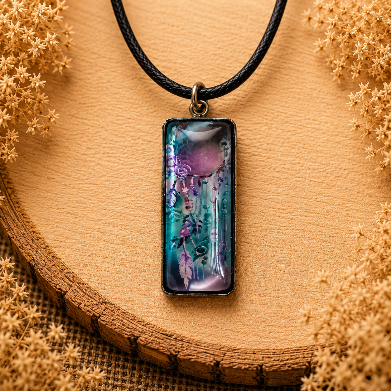 Polyester necklace ‘Dreamcatcher Light Blue/Pink’