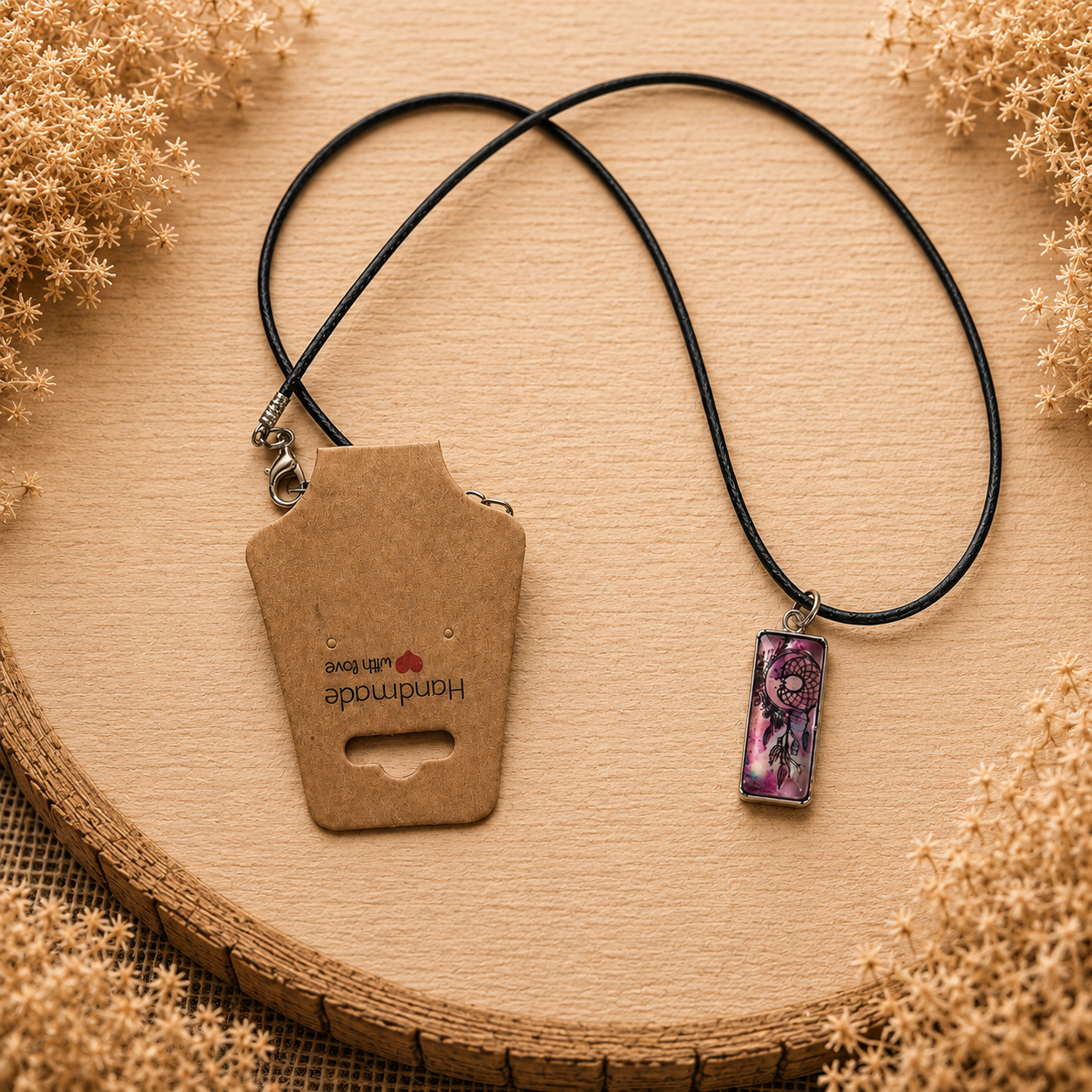 Polyester necklace ‘Dreamcatcher Pink’