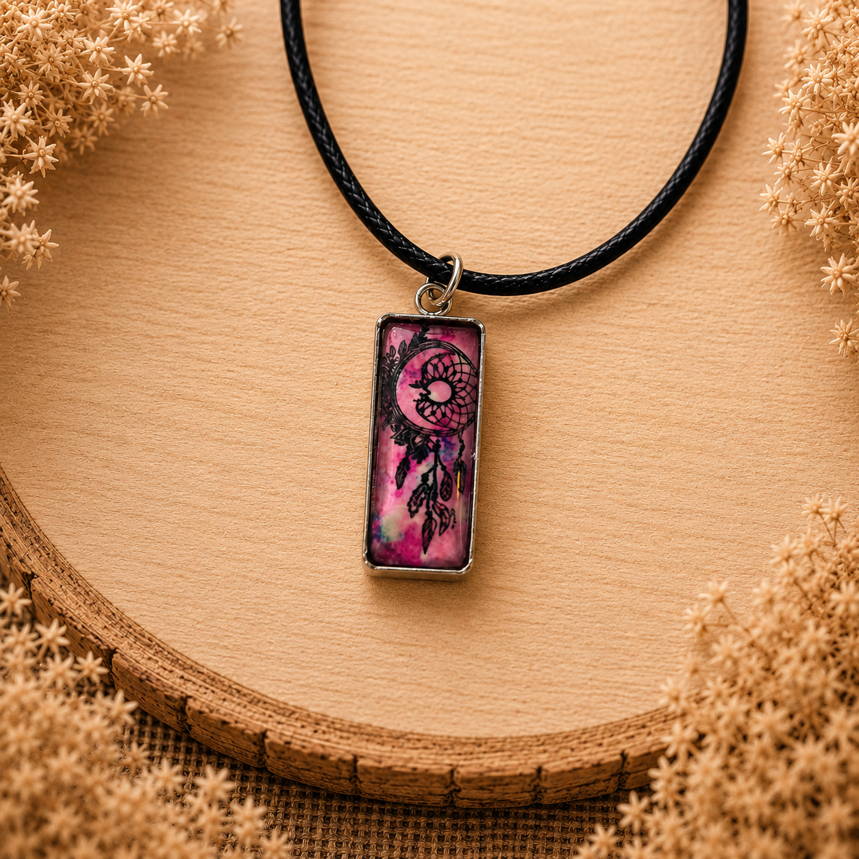 Polyester necklace ‘Dreamcatcher Pink’