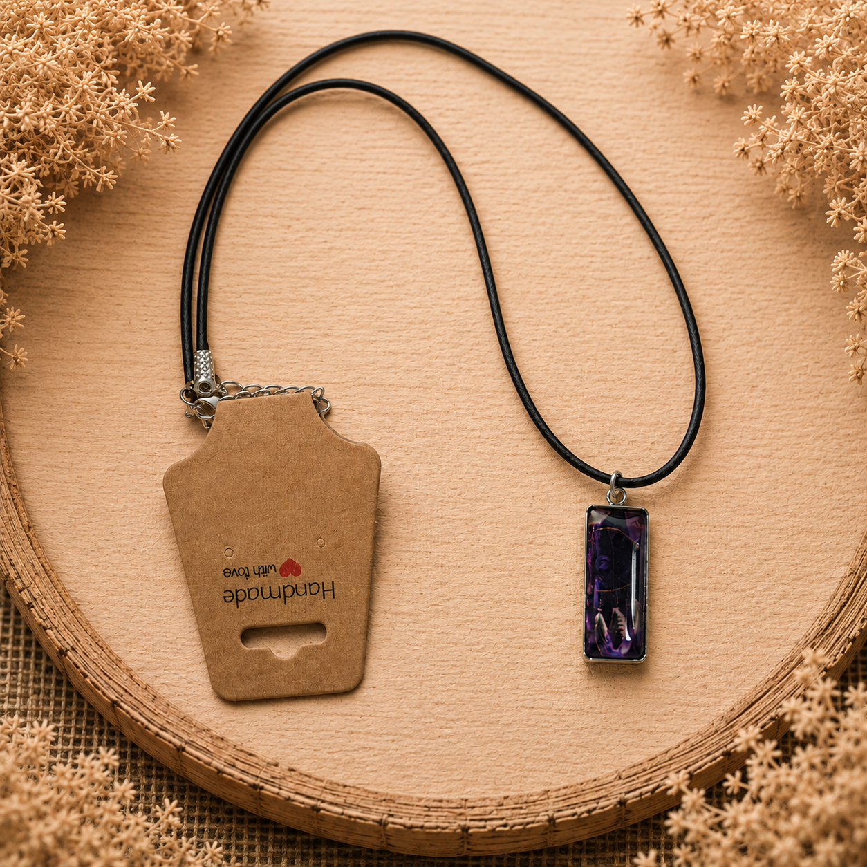 Polyester necklace ‘Dreamcatcher Black/Purple’