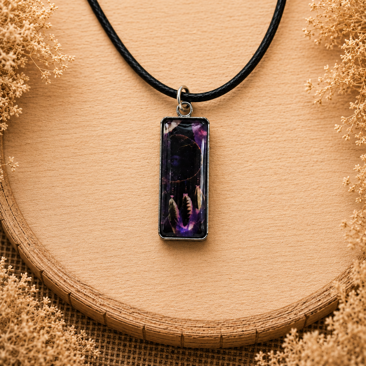 Polyester necklace ‘Dreamcatcher Black/Purple’