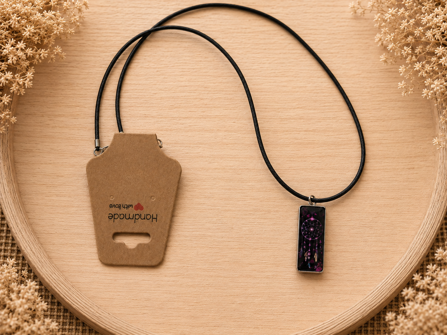 Polyester necklace ‘Dreamcatcher Black/Pink’