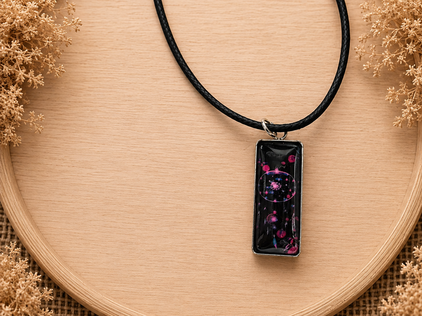 Polyester necklace ‘Dreamcatcher Black/Pink’
