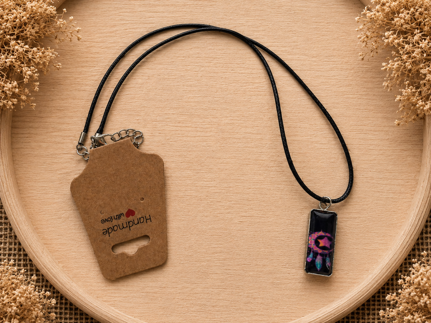 Polyester necklace ‘Dreamcatcher Black/Rose’