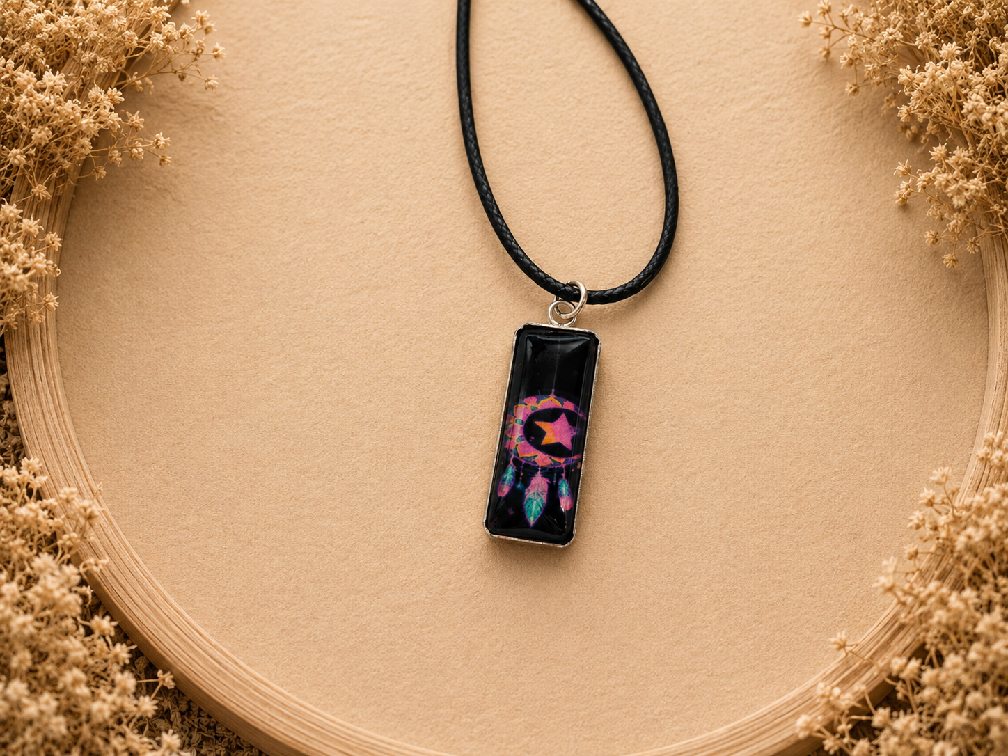 Polyester necklace ‘Dreamcatcher Black/Rose’