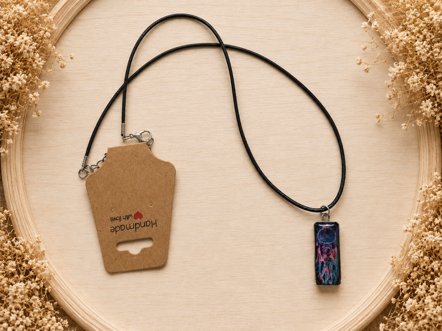 Polyester necklace ‘Dreamcatcher Blue/Pink’
