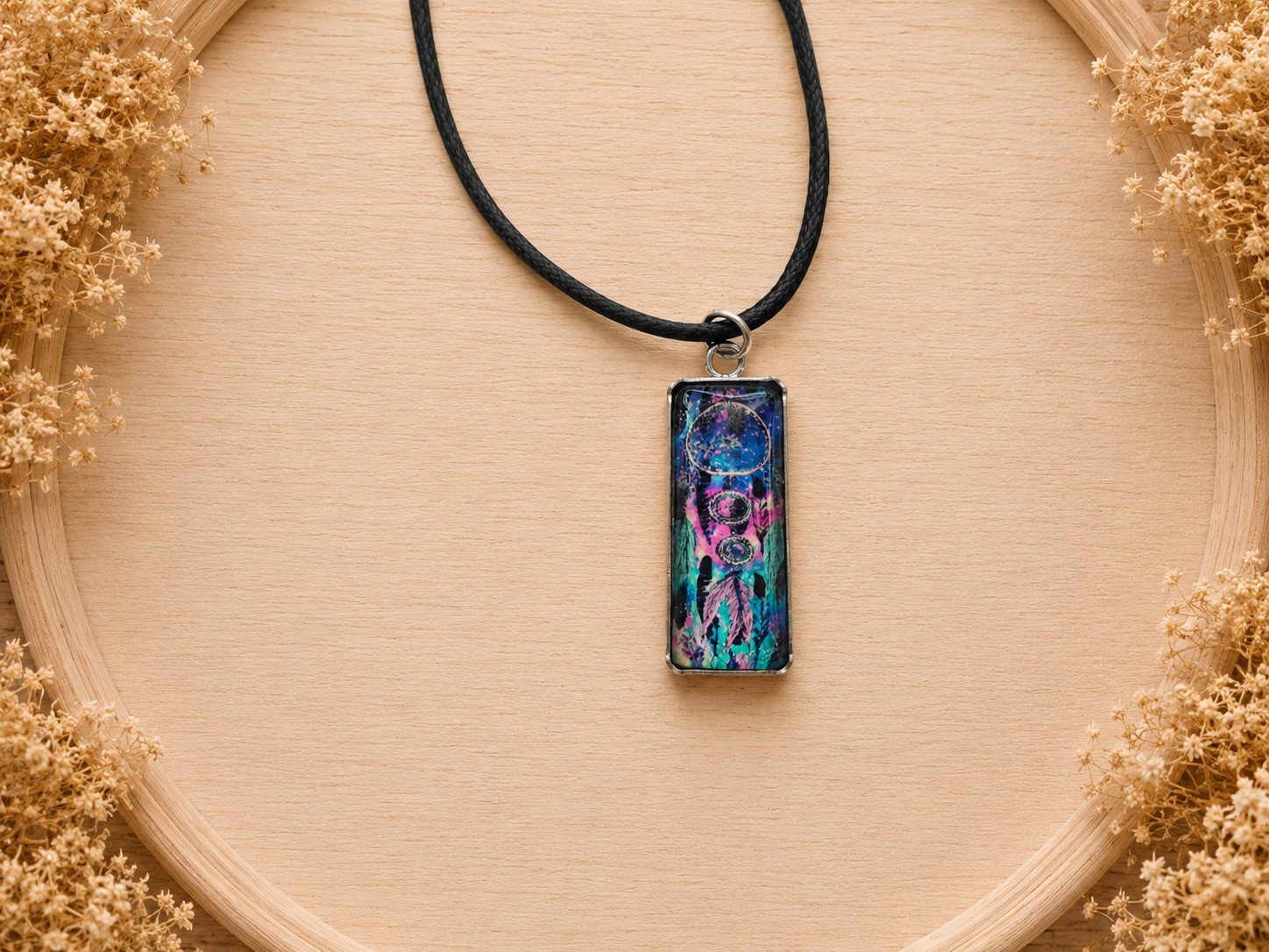 Polyester necklace ‘Dreamcatcher Blue/Pink’