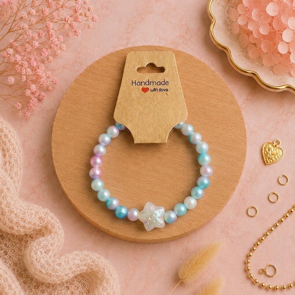 Bracelet en perles de plastique - « Étoile / Multicolore » taille 18