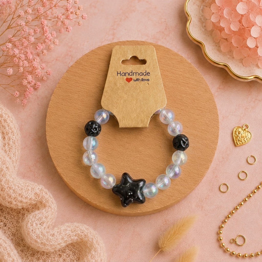 Bracelet en perles de plastique - « Étoile/Transparent » taille 16
