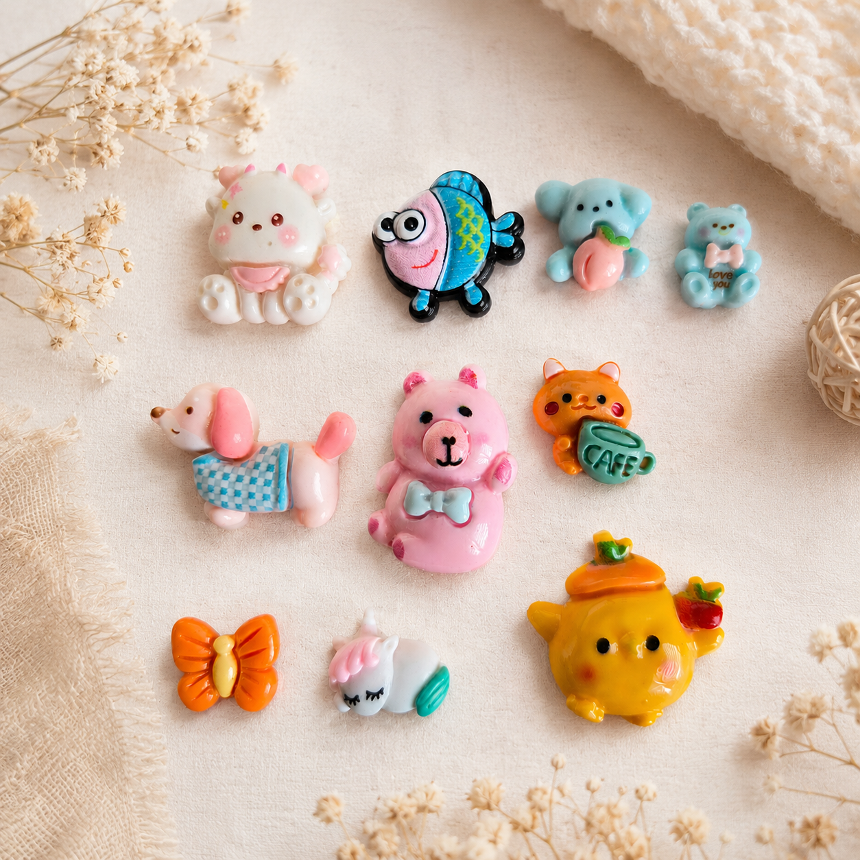 Breloques Slime - Animaux, lot de 10