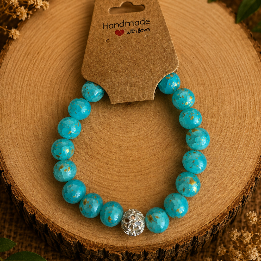 Glasperlenarmband - "Hellblau/Kugel" Gr. 17