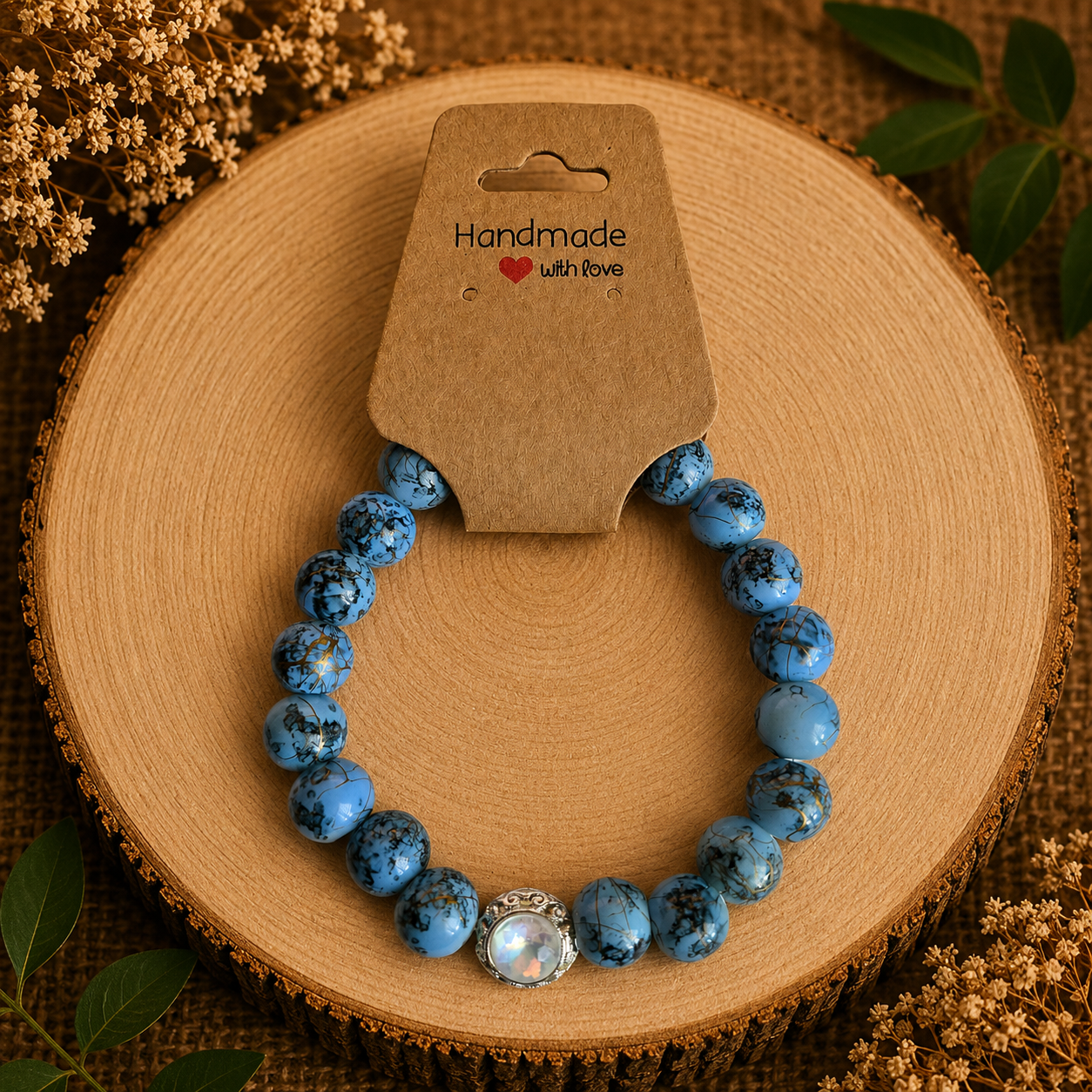 Glasperlenarmband - "Blau/Rund" Gr. 17