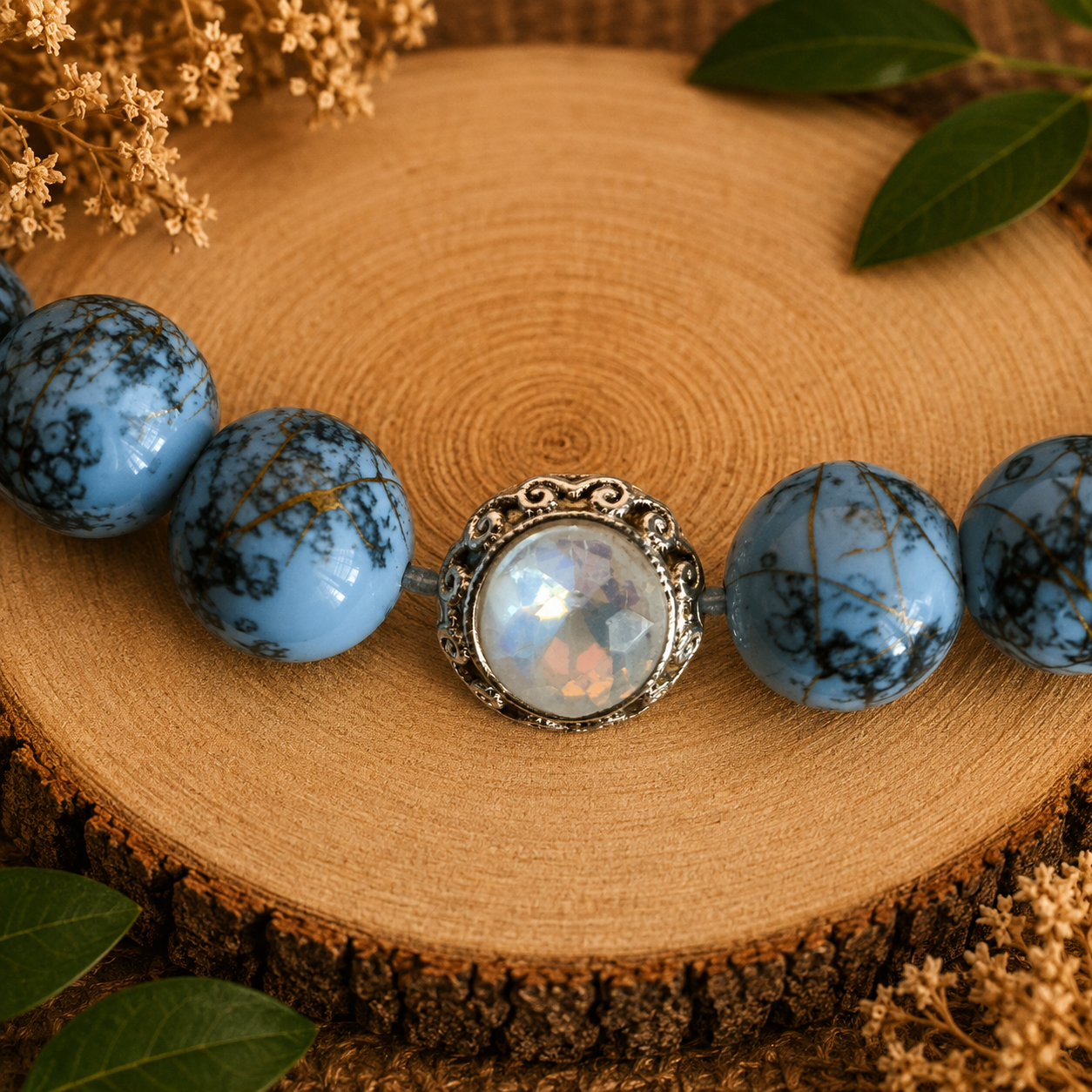 Glasperlenarmband - "Blau/Rund" Gr. 17