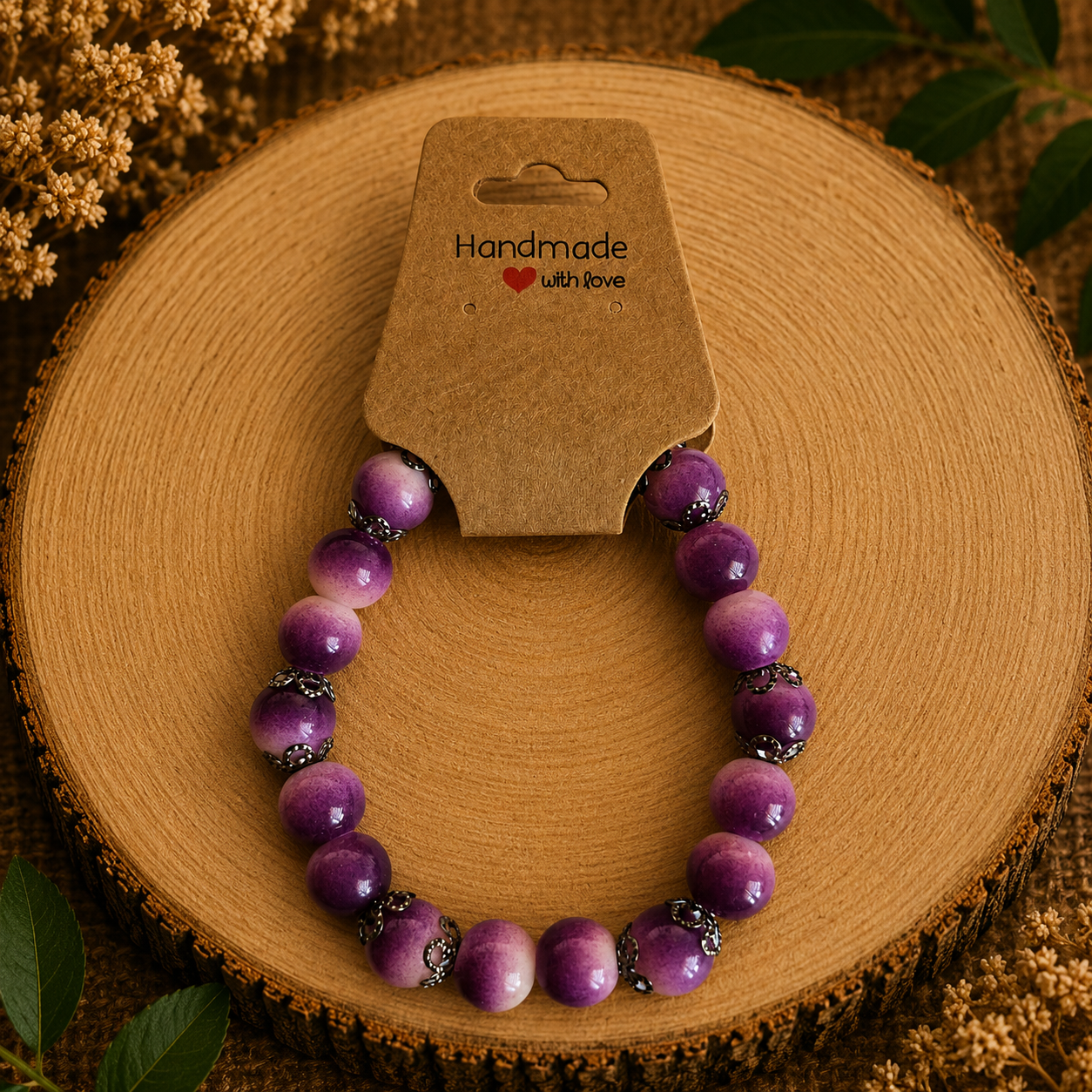 Glass bead bracelet – ‘Purple/Accessories’ Size 17