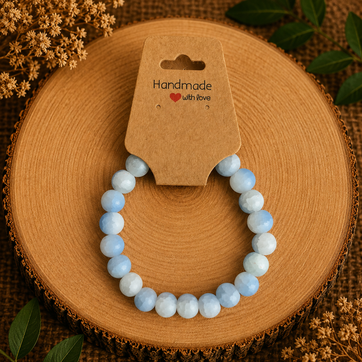 Glasperlenarmband - "Hellblau/Weiß" Gr. 17